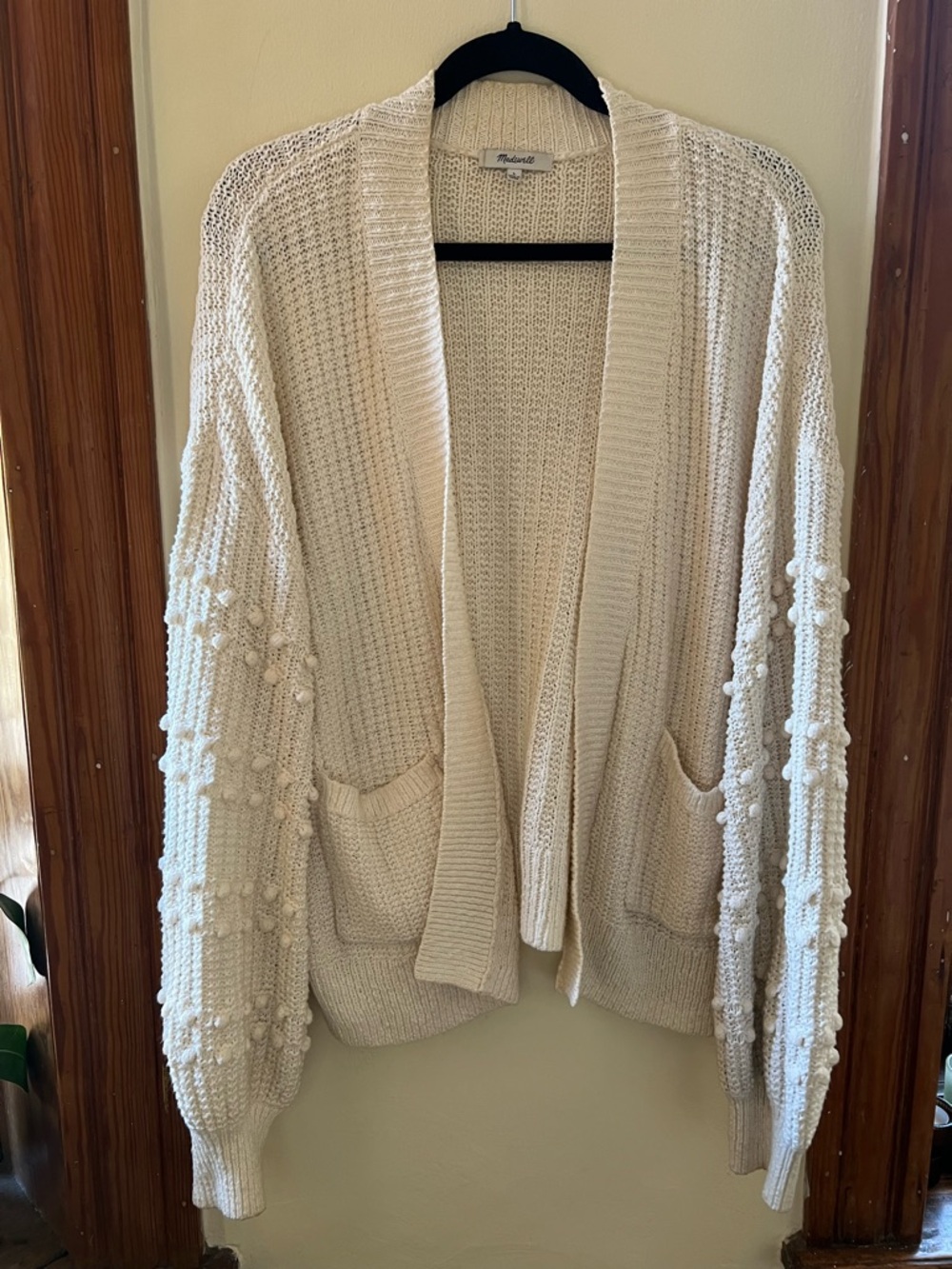 Madewell Cream Open-Front Bubble Sleeve Cardigan